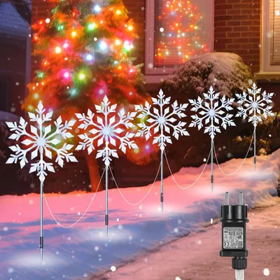 5 Schneeflocken-Lichtschnüre, 150 LED, 30 cm, IP44, Timer