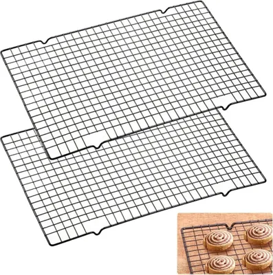 Produktbild von 2 Stück AbküHlgitter Edelstahl, 40cm X 25cm X 2mm Auskühlgitter Backgitter Kuchengitter Rechteckig mit Antihaft-Beschichtung Gitterrost zum Backen für KüHlen, Grillen, Braten, etc., Schwarz