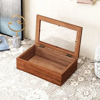 Image de Armoire en bois fabriquée à la main, couleur noyer - Coffre de rangement