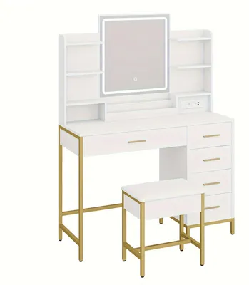 Obrázok produktu pre Kaptafel – Toaletný stolík – Kosmetický stolík – Komoda – Úložný stolík – Nastaviteľné LED osvetlenie