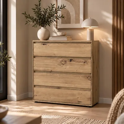 Produktbild von Wohnzimmer Kommode 75 cm breit & 45 cm tief in Eiche mit 4 Schubladen - ZOLLINO-129