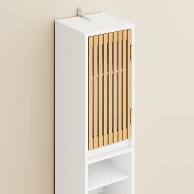 Produktbild von SoBuy Badezimmerschrank Hochschrank für kleine Bäder mit verstellbaren Einlegeböden Platzsparender Schmal Badschrank für Waschbecken Weiß BZR34-BW