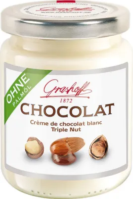 Produktbild von Schoko-Creme CHOCOLAT mit weißer Schokolade & drei Nusssorten von Grashoff, 235g