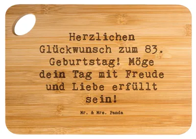 Produktbild von Mr. & Mrs. Panda Schneidebrett Spruch 83. Geburtstag - Transparent - Geschenk, Happy Birthday, wurstschneidebrett, Frühstücksbrett, Geburtstagsfeier 83 Jahre, Holzbrett