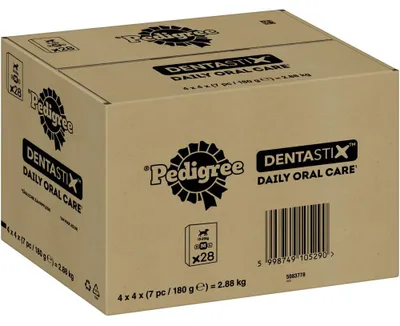 Produktbild von PEDIGREE® DENTASTIX™ Daily Oral Care Karton Multipack mittelgroße Hunde 10-25kg 4 x 4 x 7 Stück