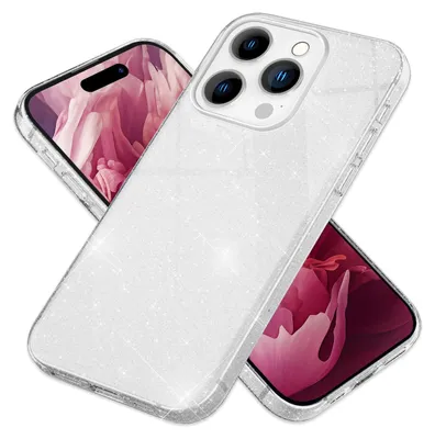 Image de Glitter Cover for iPhone 15 Pro Max Hybrid Bling Case Silicone Handy Case Silver Case
