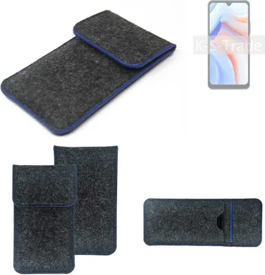 Produktbild von K-S-Trade Handy-Hülle Schutz-Hülle kompatibel mit Cubot Note 8 Filztasche Pouch Tasche Case Sleeve Filzhülle dunkelgrau, blauer Rand