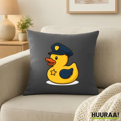 Produktbild von Huuraa Kissen Quietscheente Polizei Comic Gummiente 40x40cm mit Füllung Steel Grey Baumwolle Dekokissen Geschenkidee