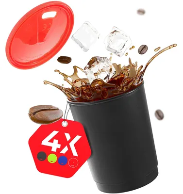 Kaffeebecher mit Deckel, 4 Stück, 330 ml, spülmaschinengeeignet, bunt
