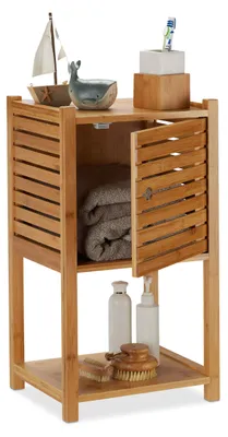 Bambus-Badregal, 2 Ablagen & 1 Fach mit Tür, 62,5x35x29 cm, natur