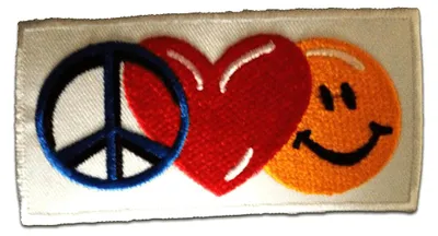 Obrázek produktu pro Peace Love Happiness - nášivka, nažehlovací nášivka, nažehlovací aplikace, nášivky, k nažehlení, velikost: 9,3 x 4,3 cm