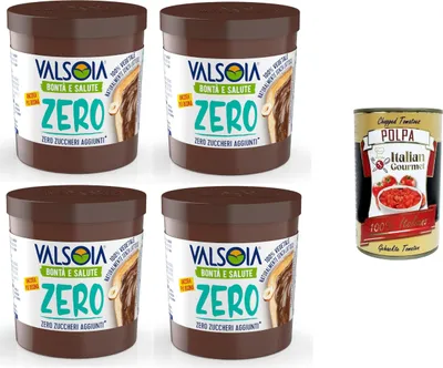 Produktbild von Valsoia - Hazelnut Plant Cream with Cocoa and Oats, 100% Plant-Based, Gluten and Palm Oil Free, Naturally Lactose Free, Ideal for Vegans, No Added Sugar, 4 x 200g + Italian Gourmet polpa 400g