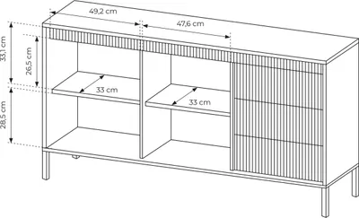 Immagine prodotto di Selsey Falsetto - Credenza a 2 ante con 3 cassetti, beige con frontale scanalato, 153 cm