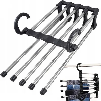 Produktbild von Hosenbügel ausziehbar für 5 Hosen, platzsparend, horizontal & vertikal aufhängbar, Länge 34 cm