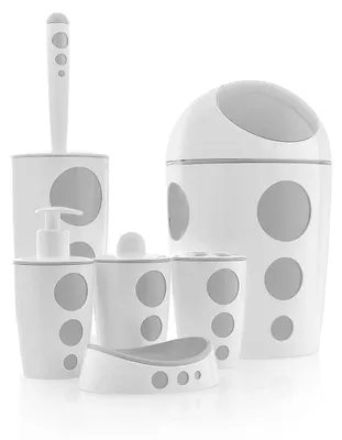 Produktbild von Badezimmer-Set 6-teilig, graues Set, Mülleimer, Seifenspender, Toilettenbürste, für Badezimmer