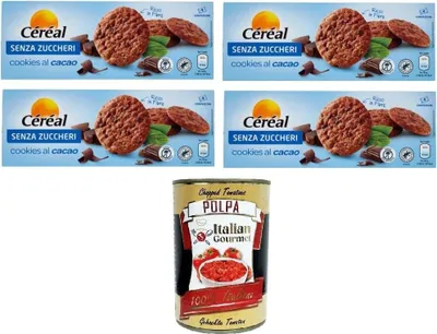 Produktbild von Cèréal Senza Zuccheri Cookes al Cacao Zuckerfreie Kakaoköche 4x130gr+ Italian Gourmet polpa 400g
