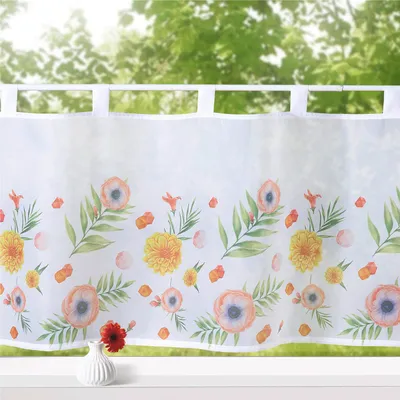 Produktbild von heimtexland ® Scheibengardine Blumen Orange HxB 45x120 Voile Gardine Transparent Fensterdeko Typ759
