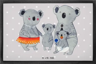 Produktbild von Mr. & Mrs. Panda Schmutzfangmatte Koala Familie 60 x 90 cm - Grau Pastell - Geschenk, Bodenvorleger, Gummimatte, Fußabtreter, Schmutzfänger, Muttertag, Mama, fußmatte