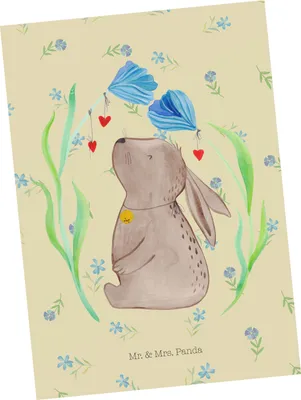 Produktbild von Mr. & Mrs. Panda Grußkarte Hase Blume - Blumig - Geschenk, Kunstkarten, Hoffnung, Postkarte, Ansichtskarte, Schwangerschaft, Kaninchen, Postkarten, Fotokarte, Ostern