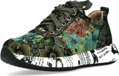 Produktbild von Laura Vita Damen Sneaker Blumen Muster und Schriftzug auf dem Plateau Burton 38, Größe:40 EU, Farbe:Grün