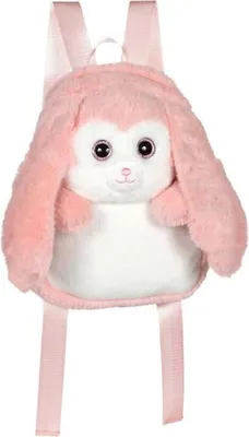 Image de Sac à Dos Peluche Lapin, Rose et Blanc, 30 cm, Bretelles Ajustables