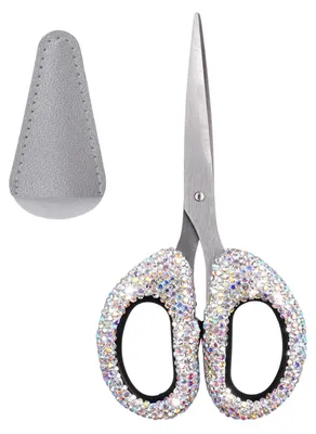 Strass Schere aus Edelstahl, Glitzer-Griff, Silber, 14,3 cm