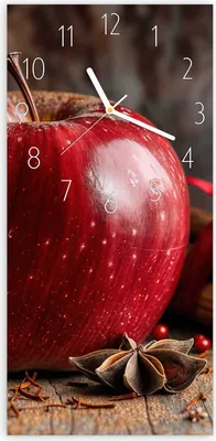 Produktbild von Wanduhr aus Glas mit Motiv Apfel mit Zimt- 30 x 60 cm - inkl. Aufhängesystem
