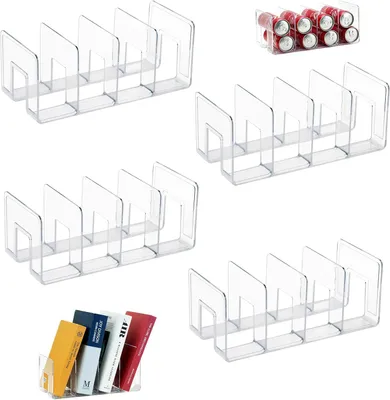 Obrázek produktu pro Sada 4 průhledných stojanů na časopisy z akrylu, 32 cm, 4 přihrádky, pro ukládání dokumentů/lahví