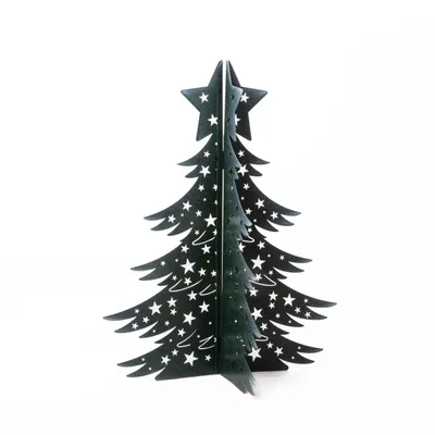 Image de sapin de Noël 3D en acier laqué époxy H54 cm - Décoration métallique pliable avec charnières, noir avec paillettes