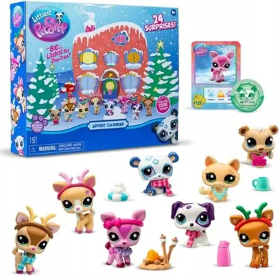 A Littlest Pet Shop Advent Calendar box and several small pet figures.