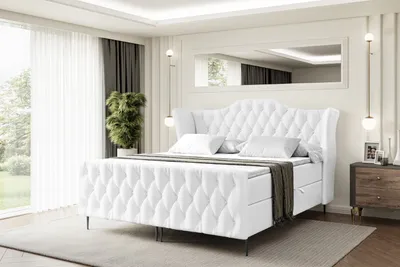 Produktbild von ALTDECOR Boxspringbett mit Schwarz Füßen, Matratze und Lattenrost, Topper, Fußteil, Polsterbett mit Bettkasten, Bett mit Stauraum H4-Matratze, Doppelbett - VILA-FC-Z - 140x200 - Weiß Kunstleder