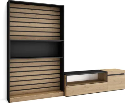 Immagine prodotto di COZY Mobile Soggiorno TV, 260x35x186cm, Per TV fino a 65, Set di mobili, Rovere e Nero