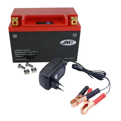 Image de Batterie lithium-ion JMT HJTX9-FP, 12 V 3 Ah, pôle positif à gauche, DIN 50812 + chargeur
