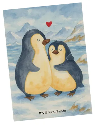 Produktbild von Mr. & Mrs. Panda Postkarte Pinguin umarmen Design - Weiß - Geschenk, Paar, Hochzeit, Postkarten, Grußkarte, Umarmung Verliebt, bildkarte, Liebe, Ansichtskarte, Verknallt