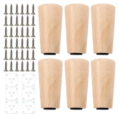 6er-Set Holzmöbelfüße 10 cm konisch mit Montageplatten