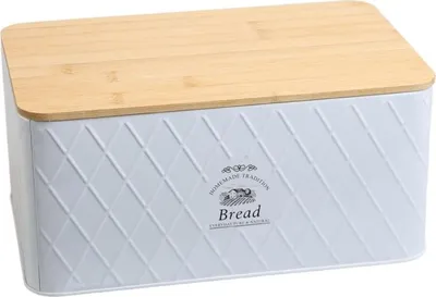 Produktbild von MOON HOME Brotkasten - Rustic Breadvault White, aus Metall mit Bambusdeckel, Brotbox mit nachhaltigem Holzdeckel