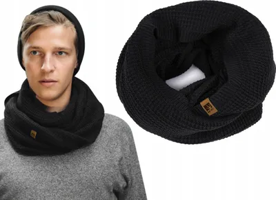 Produktbild von Strickschal Herren H16025 Rundschal Winter Loop Schal für Herren | weiches gestricktes Schlauchschal | warm (Schwarz)