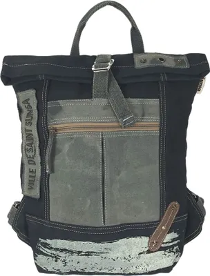 Produktbild von Sunsa Rucksack. Canvas Backpack. Schwarze Cityrucksack in Vintage Stil, Rolltop Daypack