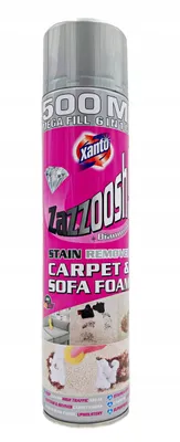 A spray can of carpet and sofa foam cleaner.