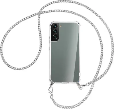 Produktbild von Handykette Backcover-Schutzhülle mit Band (Metall silberfarben) für Samsung Galaxy S22 Plus 5G (S906) - silberfarbene Kette