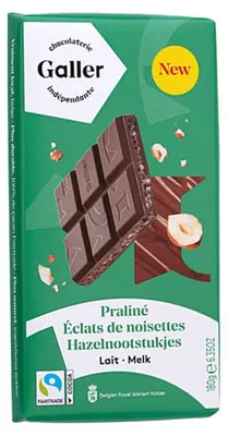 Produktbild von Milchschokoladentafel mit Pralinéfüllung und zerkleinerten Haselnüssen Galler Lait Praline Eclats de Noisettes, 180 g