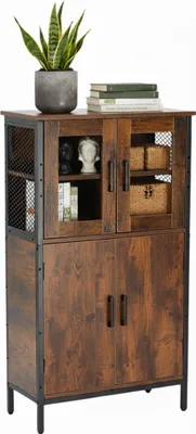 Produktbild von Relaxdays Küchenschrank Industrial, Hochschrank mit Glastüren HBT 108x60x30 cm, Vitrinenschrank schmal, Holzoptik, braun