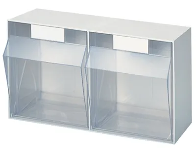 Productafbeelding van LOCKWEILER Transparante displayvitrine voor 2x A4, van polystyreen, wit. Afmetingen: Breedte 600 mm, Diepte 299 mm, Hoogte 353 mm