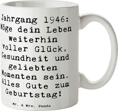 Produktbild von Mr. & Mrs. Panda haferl Spruch 1946 Geburtstag - Weiß - Geschenk, Geburtstagsgeschenk, Kaffeebecher, Becher, Happy Birthday, Geburtstagsspruch, Geburtstagsgruß, Teetasse