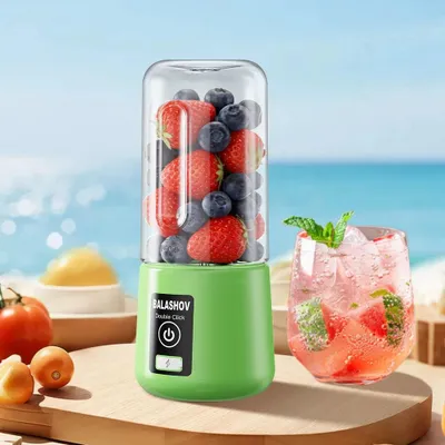 Produktbild von Tragbarer Saftmixer - Elektrische Saftpresse - 450 ml - USB-Wiederaufladbar - 80 W - Automatischer Fruchtfleischauswurf - Grün