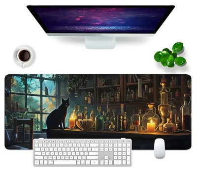 Produktbild von XL Schreibtisch-Mauspad Katze 80x30 cm Großes Gaming-Mauspad PC Professionelles Gamer-Mauspad Schreibtischzubehör Bürodekoration (Katze und Haus)