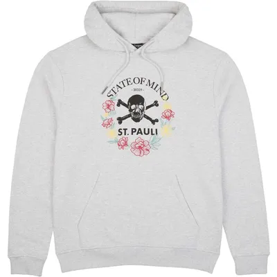 Produktbild von FC St. Pauli Kapuzenpullover TK Floral 2026, Offizieller Fanartikel, Grauer Hoodie mit Totenkopf-Print, 100% Baumwolle