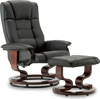 Produktbild von M MCombo Relaxsessel mit Hocker, 360°drehbarer Fernsehsessel mit Liegefunktion, bis 120 Kg belastbarer TV-Sessel, moderner Ruhesessel für Wohnzimmer, Kunstleder , 9019 (Dunkelgrau-Kunstleder)