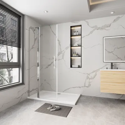 Produktbild von AICA Walk in Dusche 80x195cm 6mm NANO ESG-Klarglas Mit Stabilisator 30cm für Duschwand ,Offene Duschtrennwand,ohne Tür Duschabtrennung ,Duschkabine