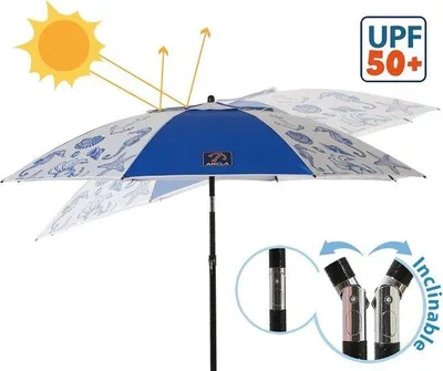 Produktbild von Aluminium Strandsonnenschirm Ø 180 cm mit Zeltboden, Reisebeutel und Sonnenbeschattung UPF 50+, blau